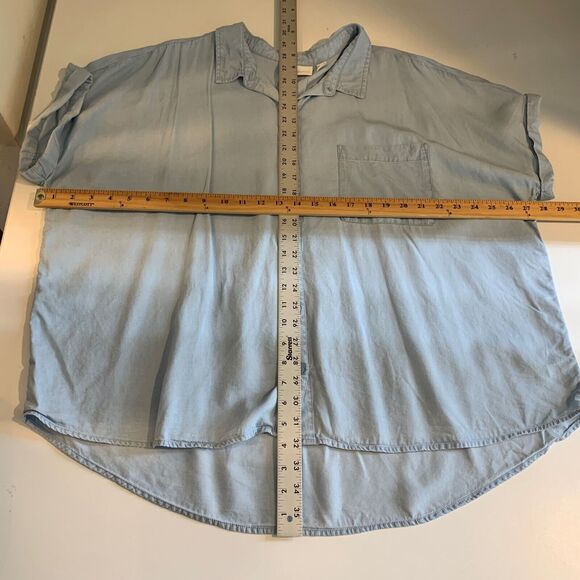 Ecothreads Shirt Womens XXL 2XL Blue Button Up Chest Pocket Lyocell Short Sleeve - Picture 6 of 10